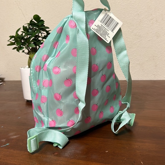 NWT Mini backpack blue with peaches design adjustable straps - Picture 3 of 3
